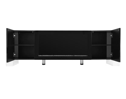 ON-TREND Modern TV Stand with 34.2" Non-heating Electric Fireplace, High Gloss Entertainment Center with 2 Cabinets, Media Console for TVs up to 78", Black