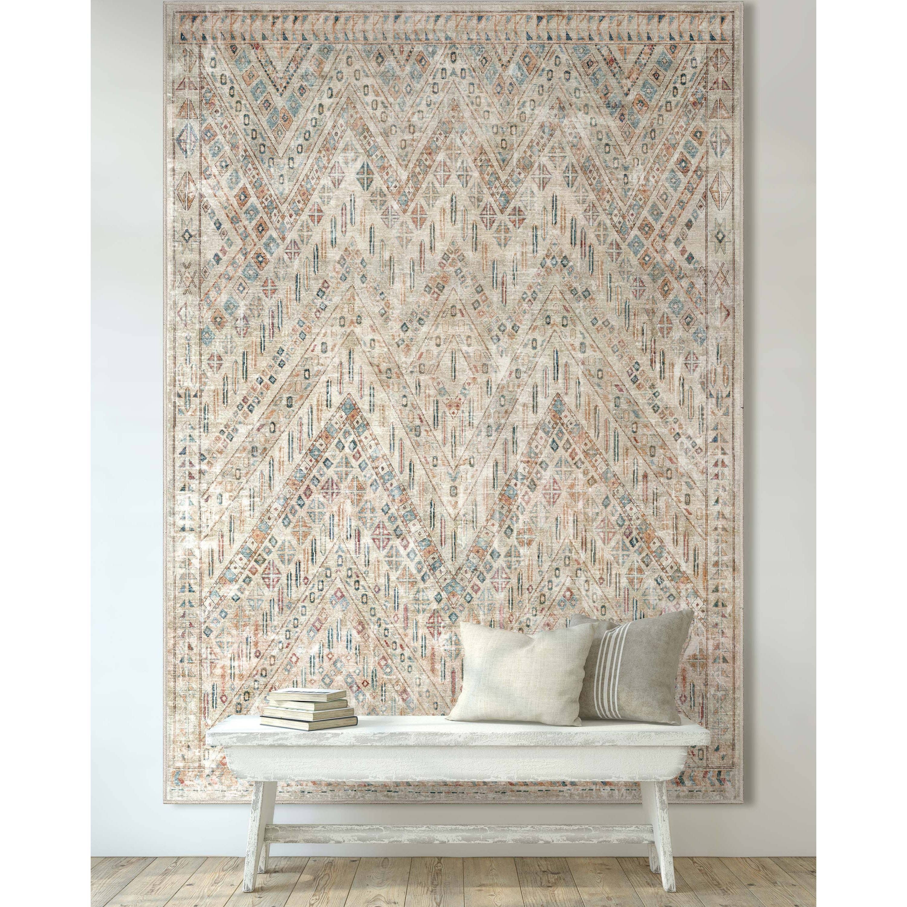 Anya Vintage Tribal Chevron Ivory Flat-Weave Rug: 5'3" x 7'3"
