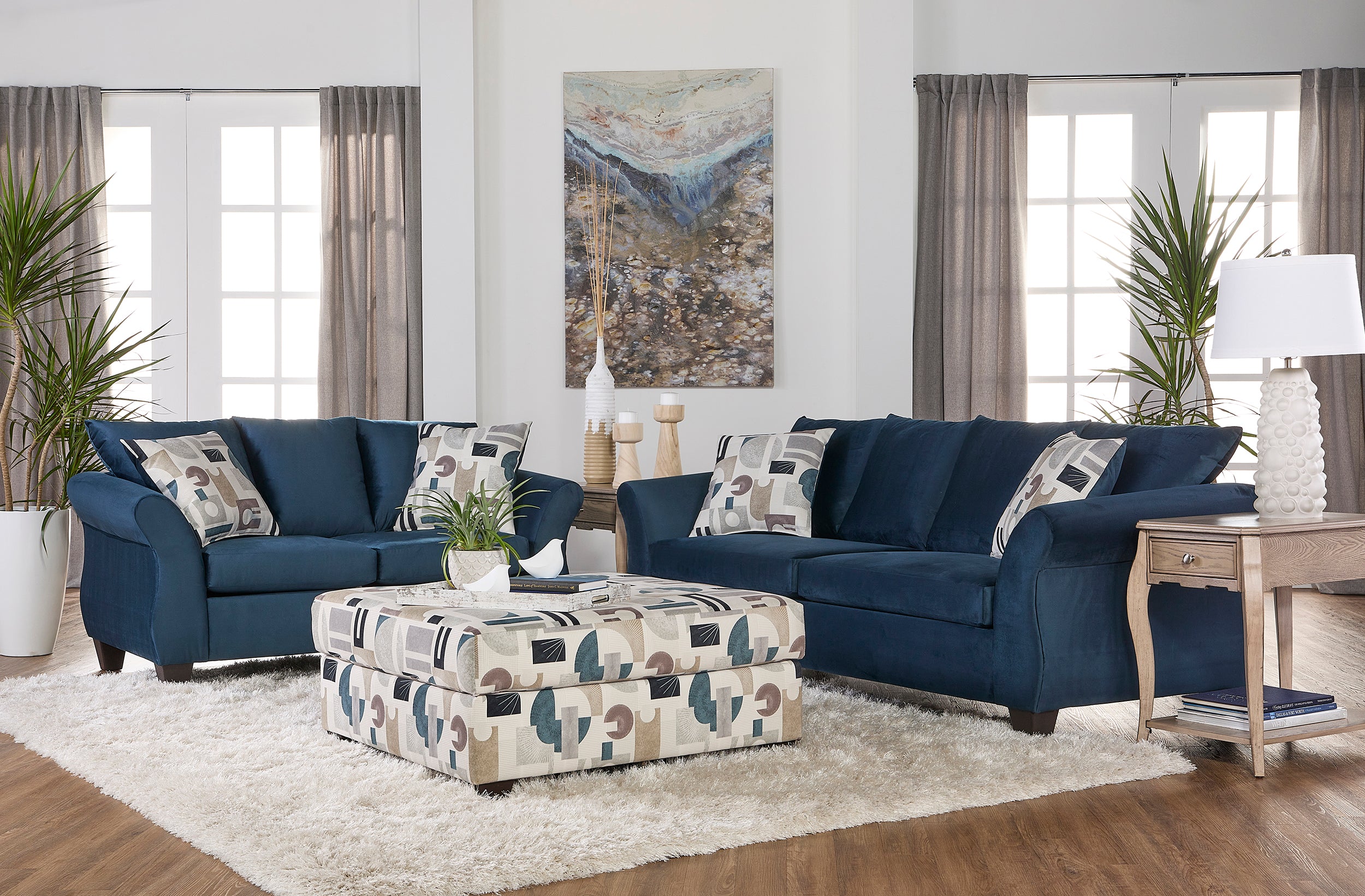 Josie Cobalt Navy Sofa and Loveseat
