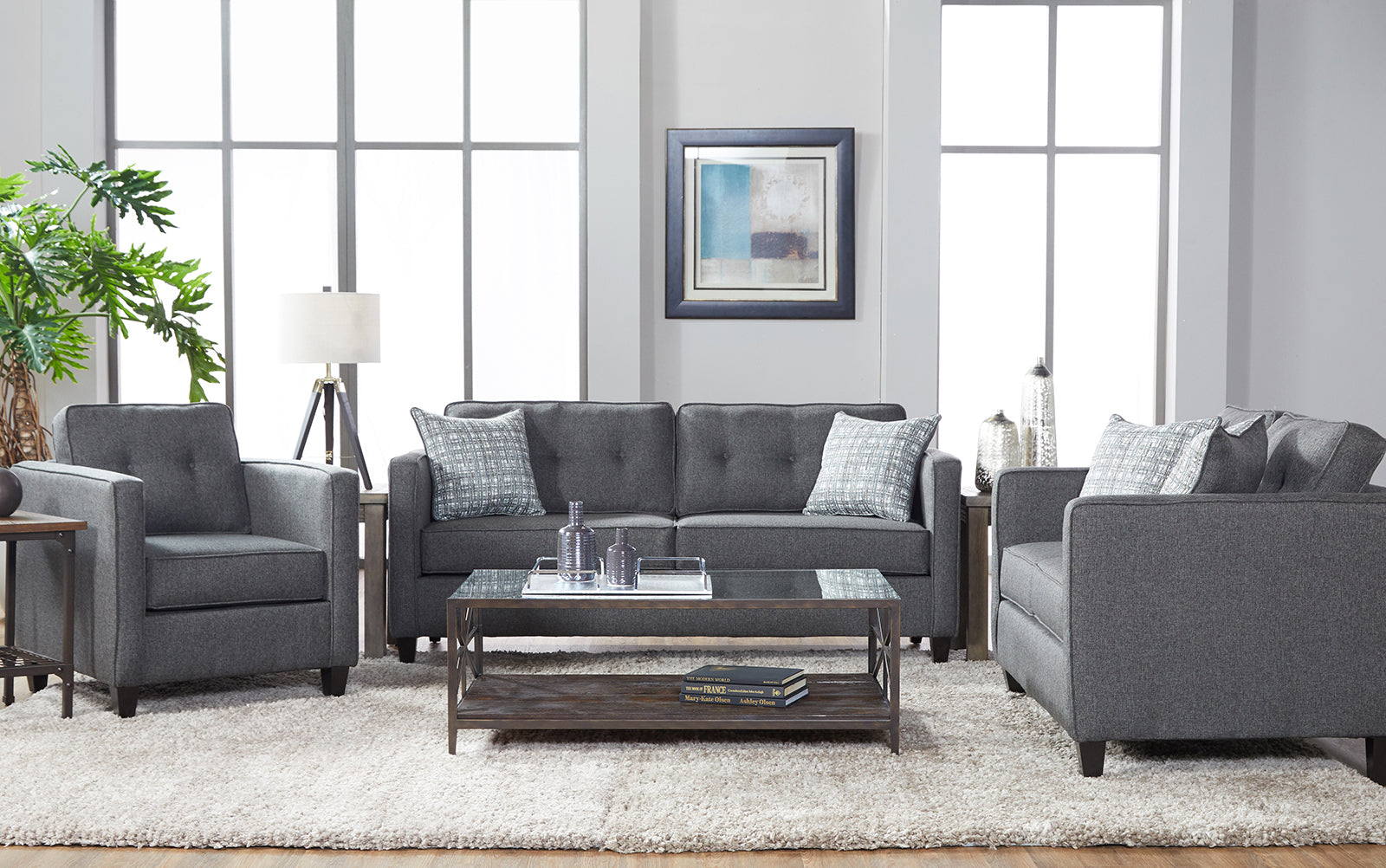 Carob Performance Velvet Gray Sofa and Loveseat