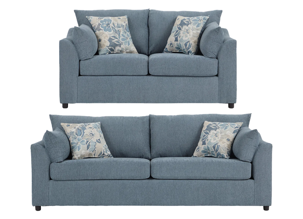 Dexter Flint Gray Blue Sofa and Loveseat