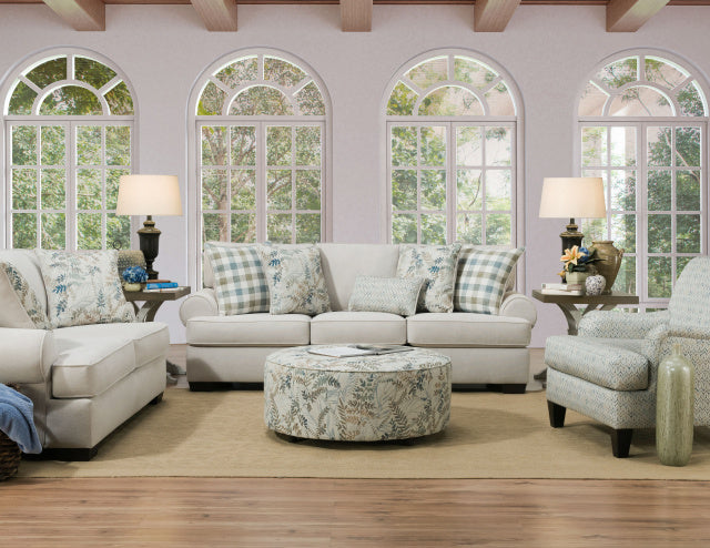 Farmhouse Beige and Green Checked Sofa and Loveseat
