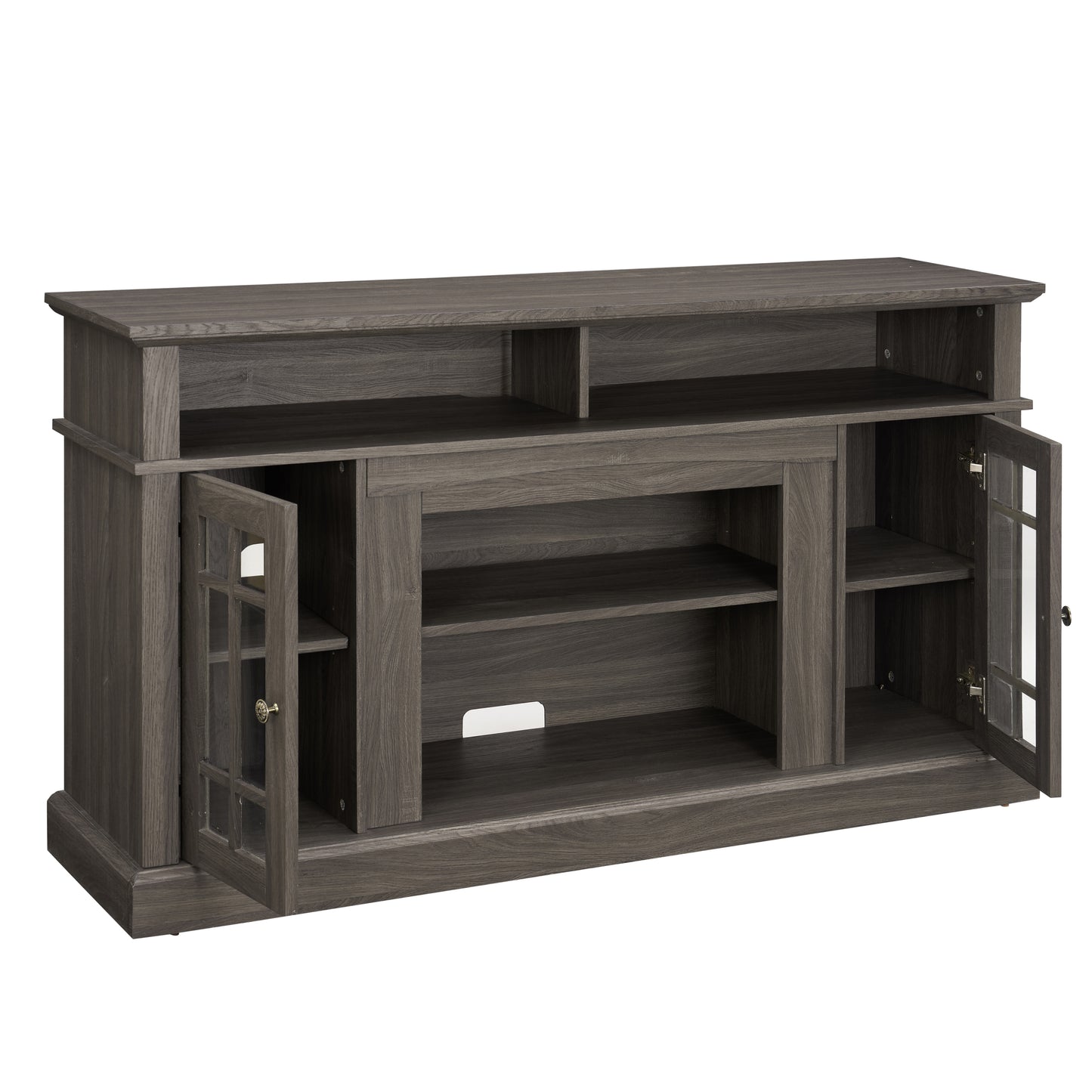 Classic TV Media Stand Modern Entertainment Console for TV Up to 65" with Open and Closed Storage Space, Dark Walnut/Black, 58.25"W*15.75"D*32"H