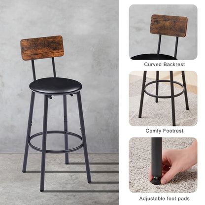 Bar Table Set with 2 Bar stools PU Soft seat with backrest, Rustic Brown, 43.31'' L x 15.75'' W x 35.43'' H.