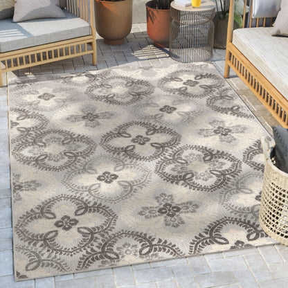 Loewy Modern Geometric Indoor/Outdoor Grey High-Low Rug: 5'3" x 7'3"