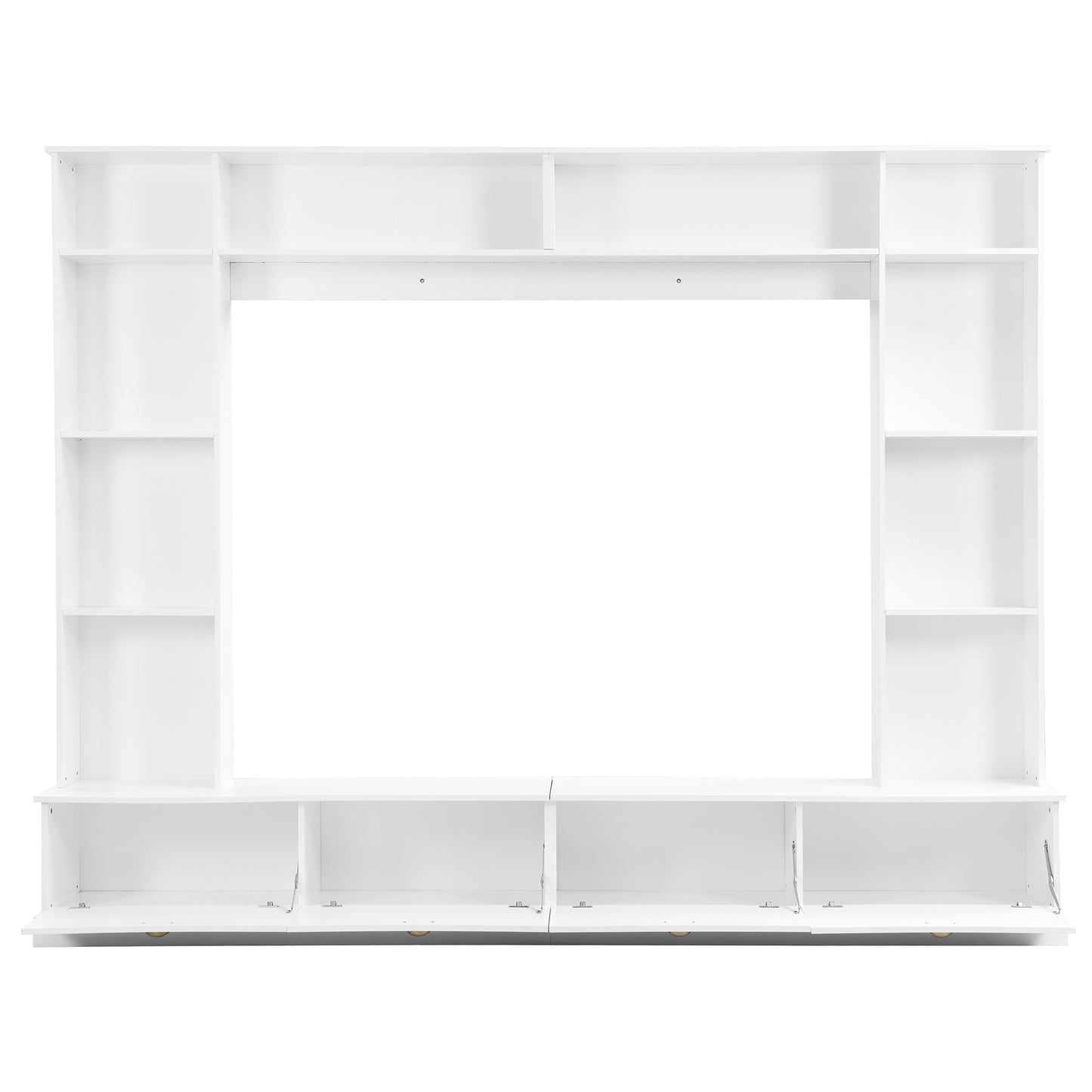 ON-TREND Large Wall Unit Entertainment Center with Bookshelves for TVs Up to 78'', Modern TV Console with Cabinets and Open Shelves, 4-in-1 TV Stand with Golden Handles, White, 104.2''W*81.2''H