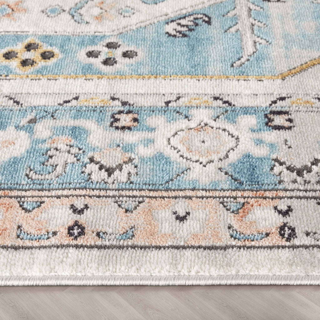 Jane Vintage Bohemian Aztec Tribal Blue Rug: 5'3" x 7'3"