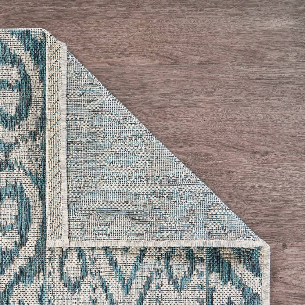 Sylvestra Geometric Blue/Green Indoor/Outdoor Area Rug: Ivory/Teal / 5' x 8'