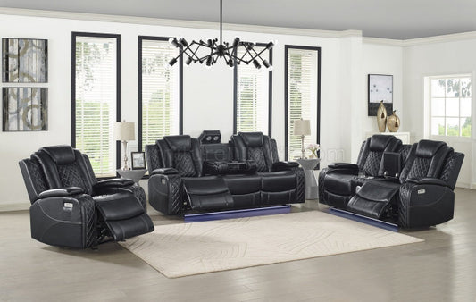 Closeout Orion Black LED Power Headrest and Footrest Sofa and Loveseat