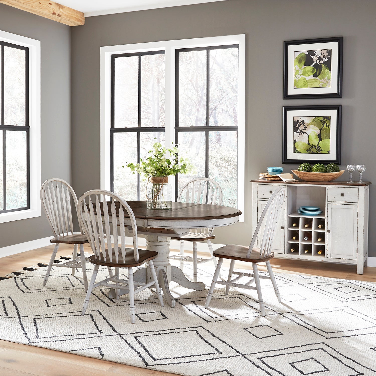 Liberty Carolina Crossing White Butterfly Dining Table and Four Windsor Chairs