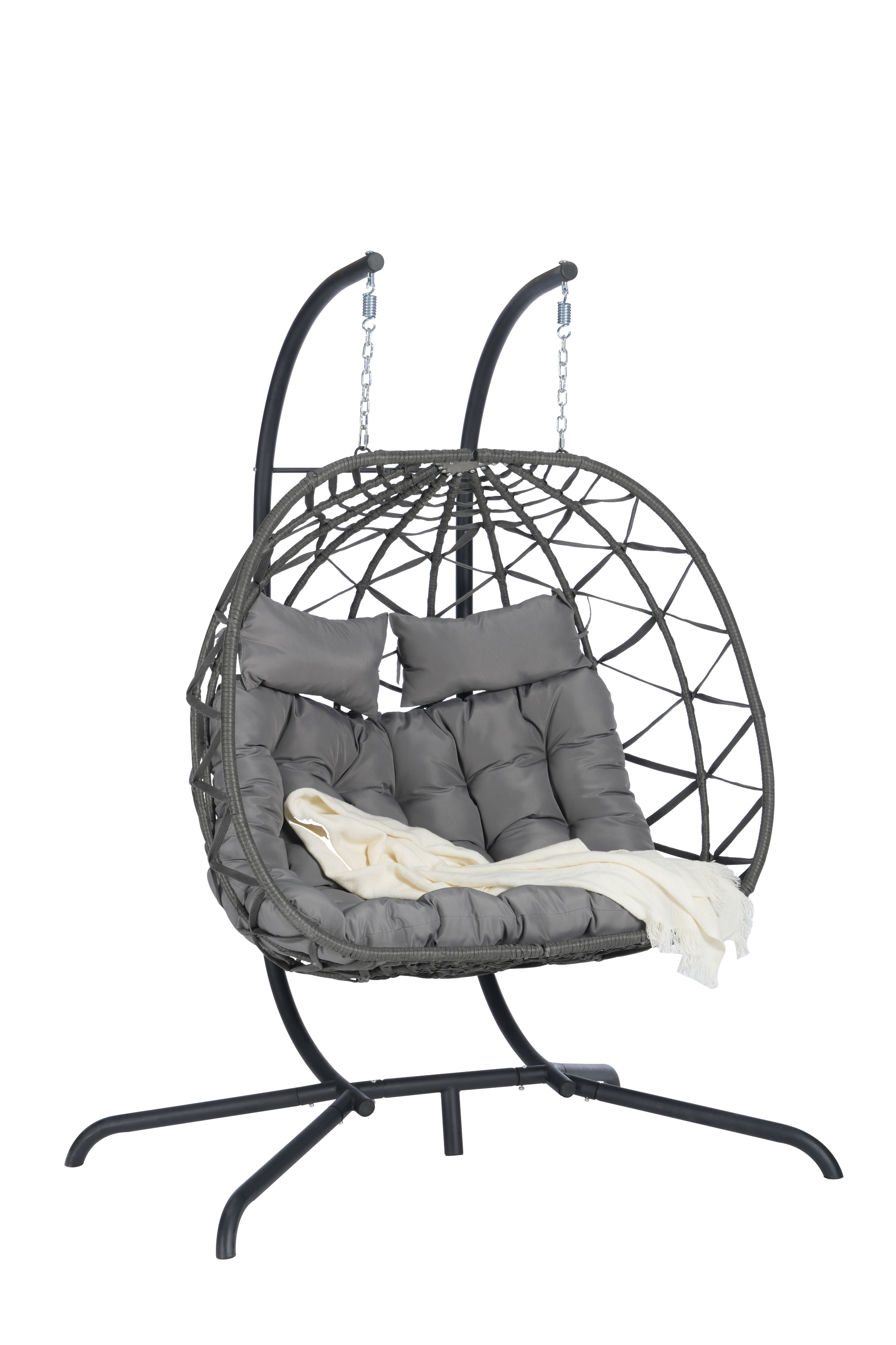 2 Person Outdoor Rattan Hanging Chair Patio Wicker Egg Chair