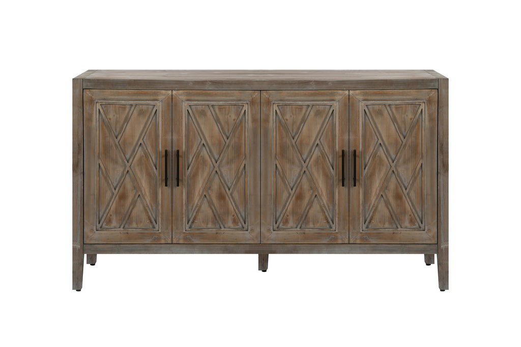 60 inches Modern Farmhouse Accent Cabinet with 4 Doors and Adjustable Shelf Wood Sideboard Buffet Cabinet Console Table Credenza Buffet Table for Kitchen Dining Room Entryway Hallway(Antique Brown)