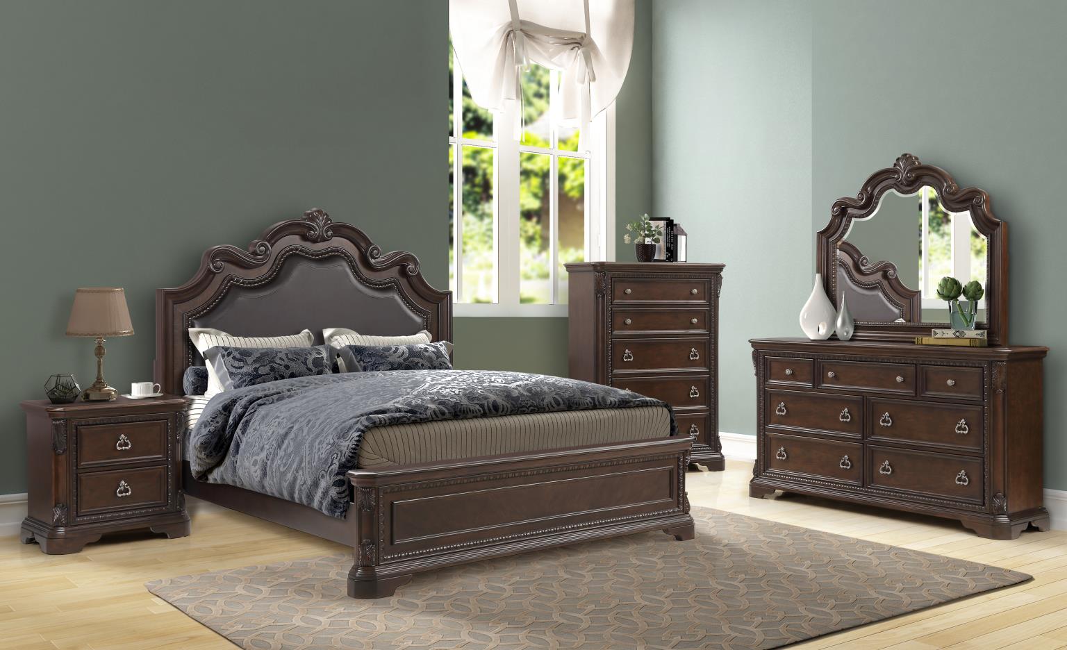 Closeout Coventry Brown Mansion Queen Size Bedroom Set