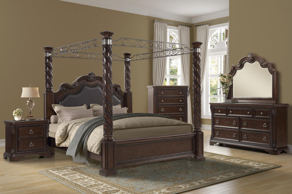 Closeout Coventry Brown Canopy Queen Size Bedroom Set