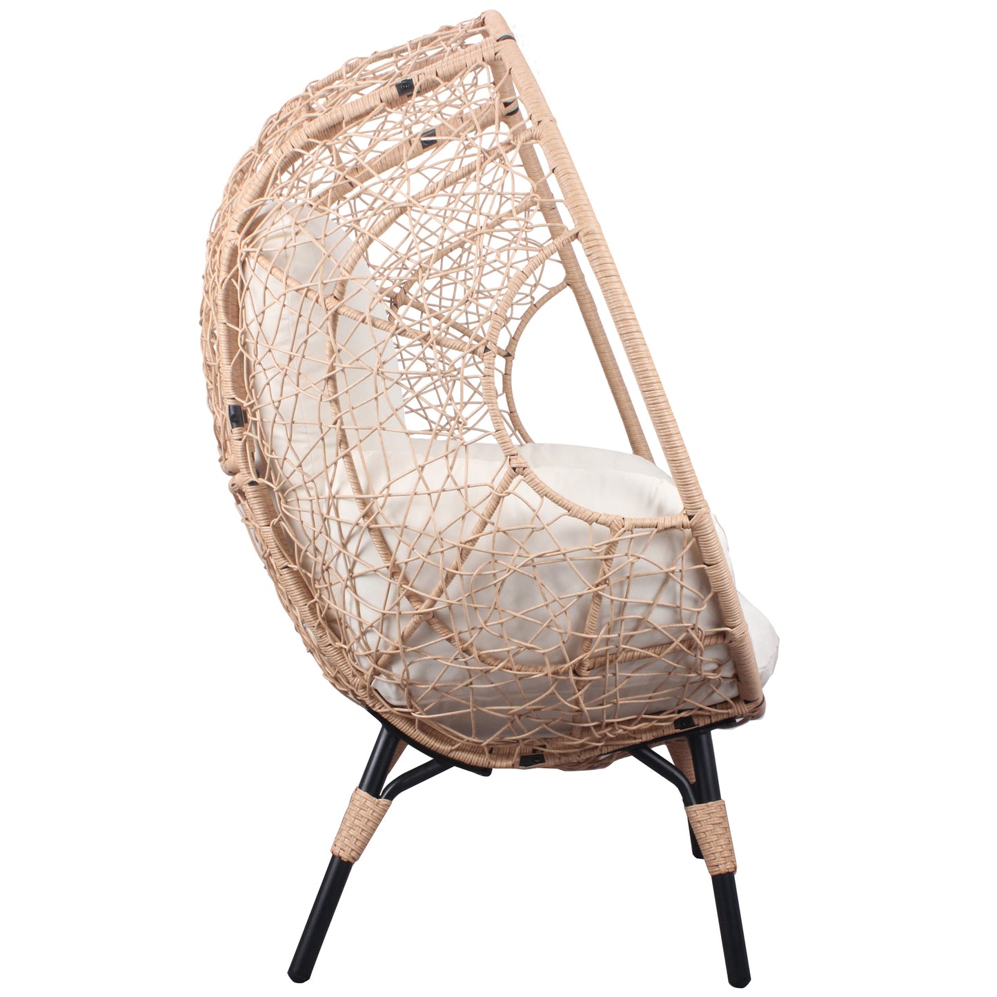 Patio PE Wicker Egg Chair Model 3 with Natural Color Rattan Beige Cushion