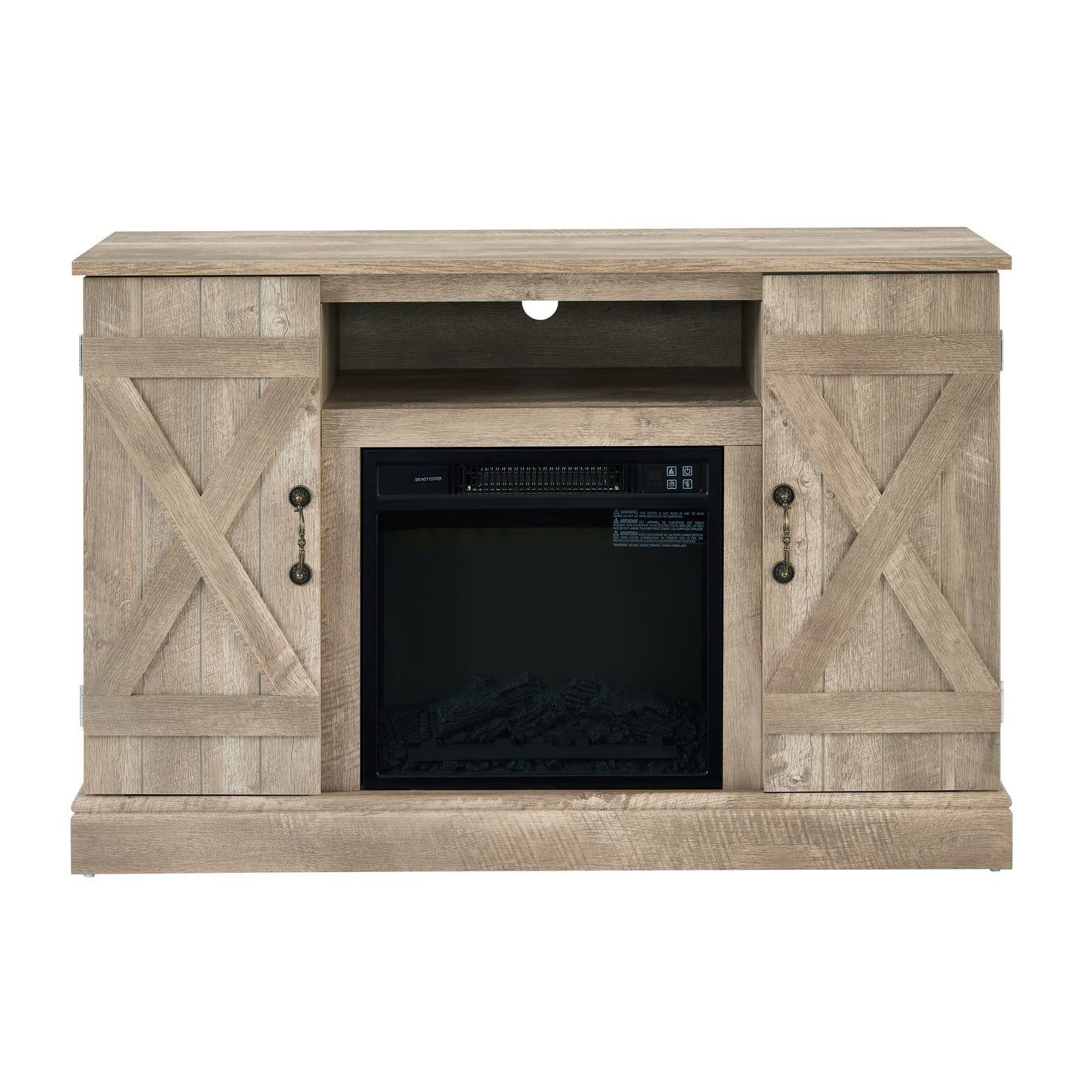 Farmhouse Classic Media TV Stand Antique Entertainment Console with 18" Fireplace Insert for TV up to 50" with Open and Closed Storage Space, Ashland Pine 47"W*15.5"D*30.75"H