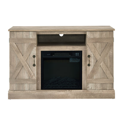 Farmhouse Classic Media TV Stand Antique Entertainment Console with 18" Fireplace Insert for TV up to 50" with Open and Closed Storage Space, Ashland Pine 47"W*15.5"D*30.75"H