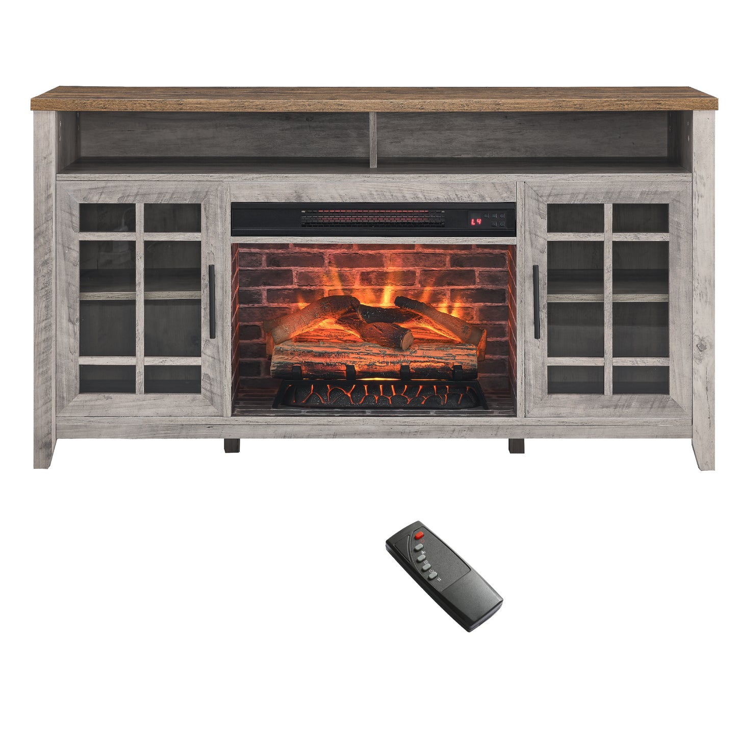 55 inch TV Media Stand with Electric Fireplace KD Inserts Heater,Gray Wash Color