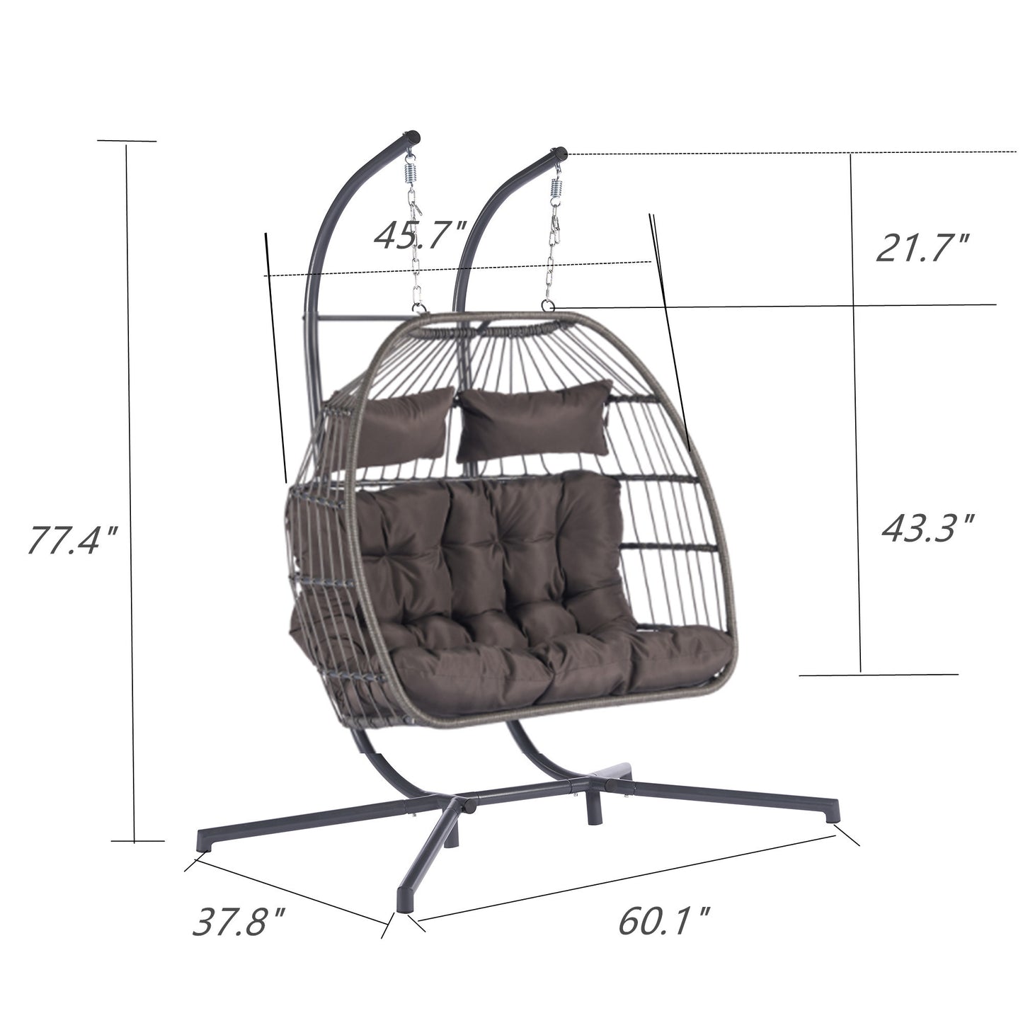 2 Person Outdoor Rattan Hanging Chair Patio Wicker Egg Chair