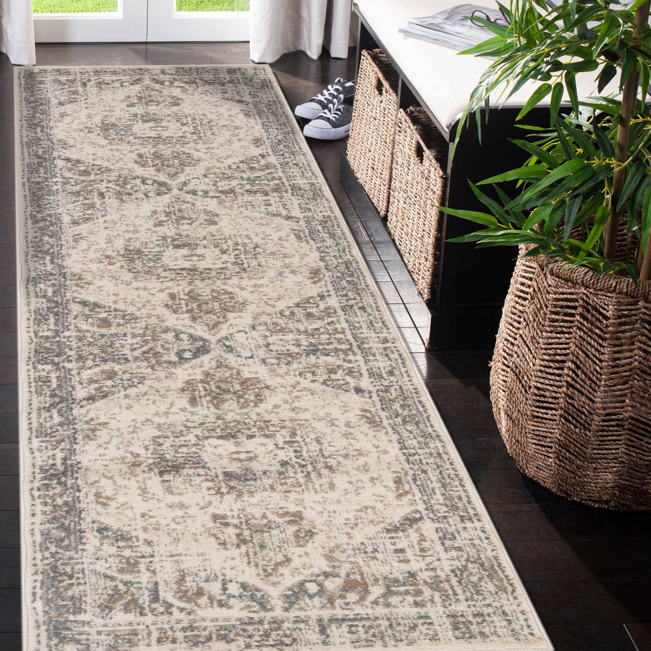 Alpine Hashlei Light Beige Medallion Area Rug: 7'10" x 7'10"