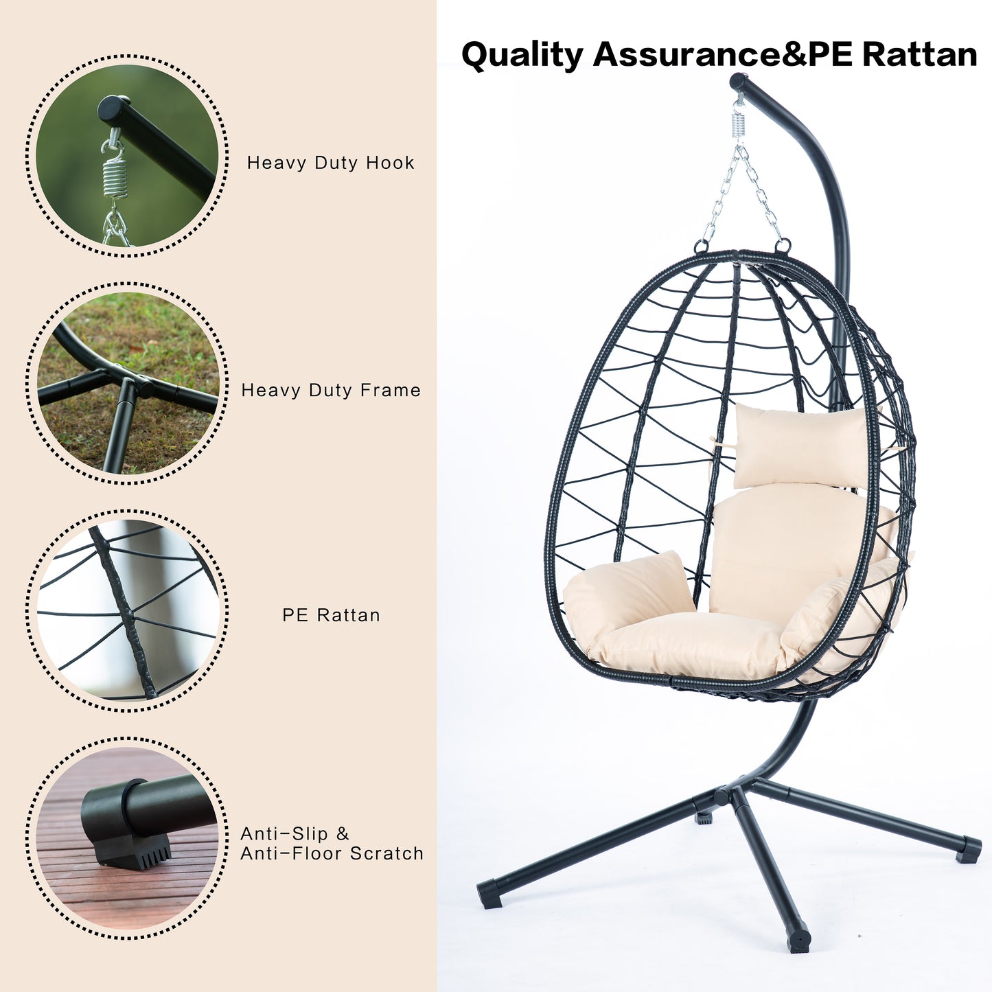 Egg Chair with Stand Indoor Outdoor Swing Chair Patio Wicker Hanging Egg Chair Hanging Basket Chair Hammock Chair with Stand for Bedroom Living Room Balcony