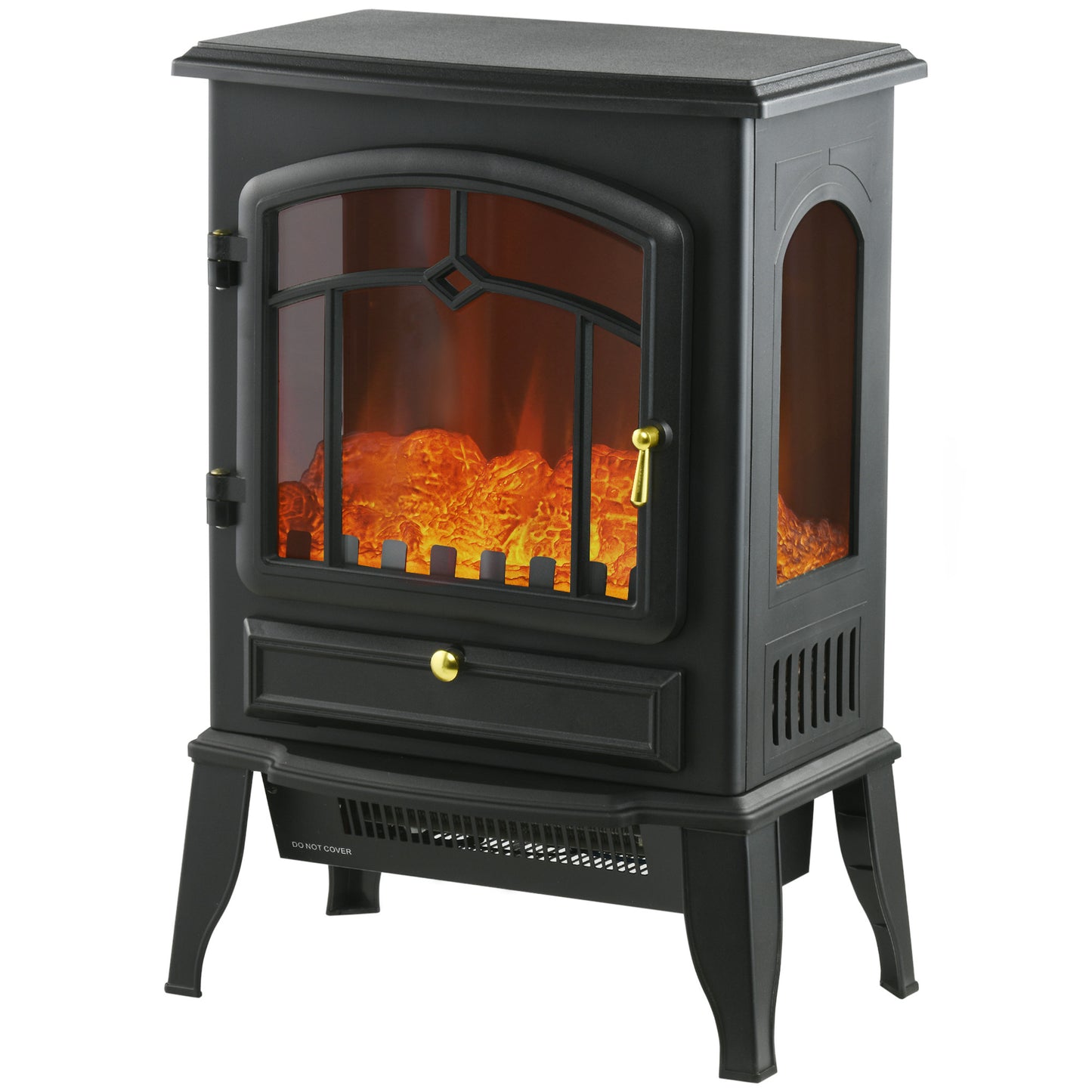 HOMCOM Electric Fireplace Stove, 22" Freestanding Fireplace Heater with 3-Sided Realistic Flame, Overheating Protection, Adjustable Temperature, Portable, 750W/1500W, Black