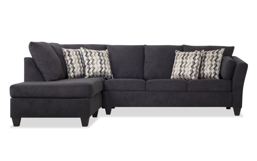 Deep Gray Charcoal Flare Arm Chaise Sectional