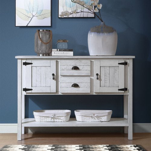 Solid Wood Antique White Pine Sideboard Console Table