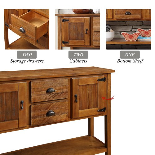 Solid Wood Antique Brown Pine Sideboard Console Table