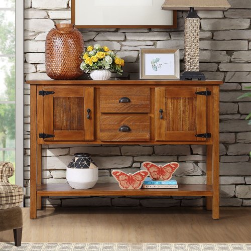 Solid Wood Antique Brown Pine Sideboard Console Table