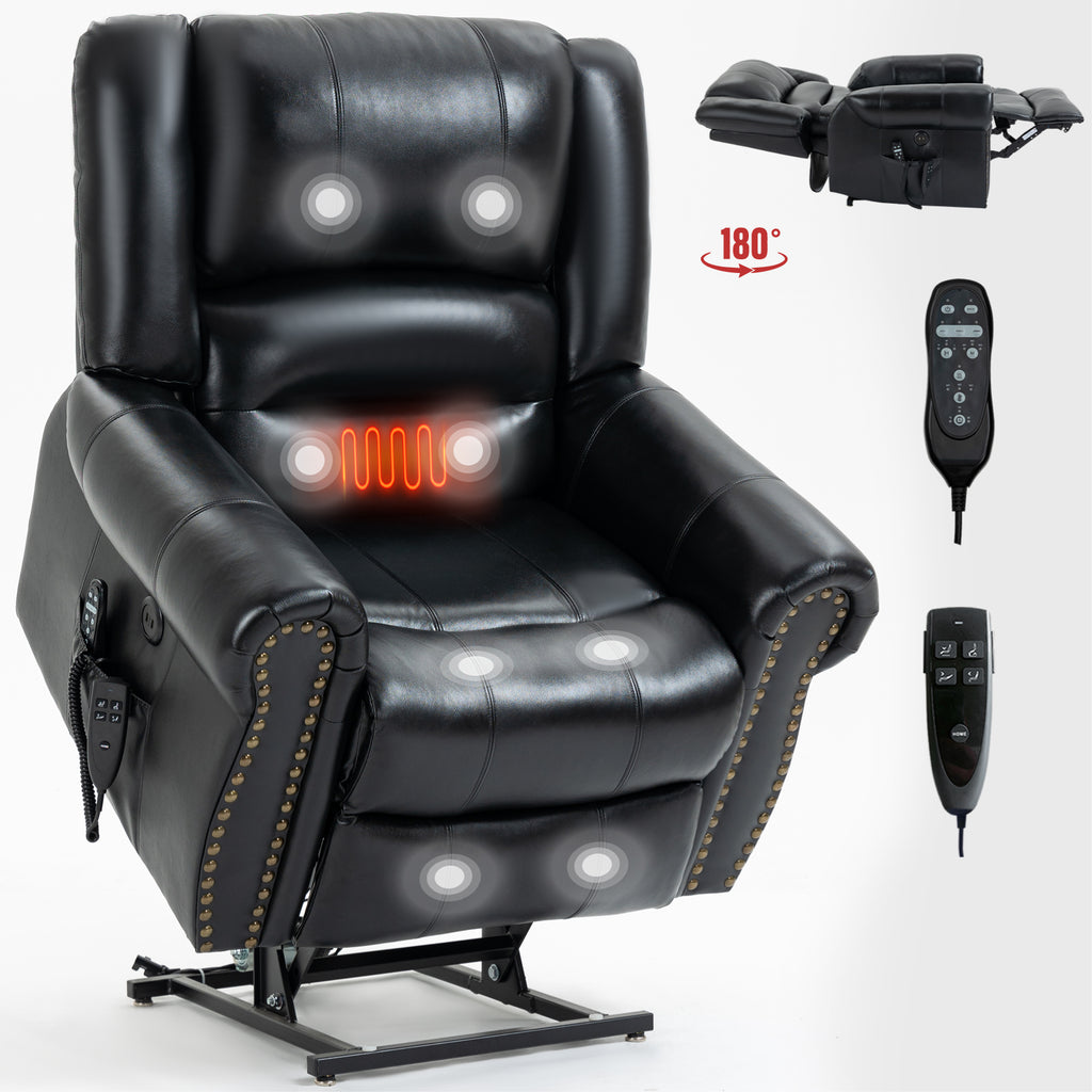 Genuine Leather Lift Recliner with Heat and Massage 350 lb. capacity