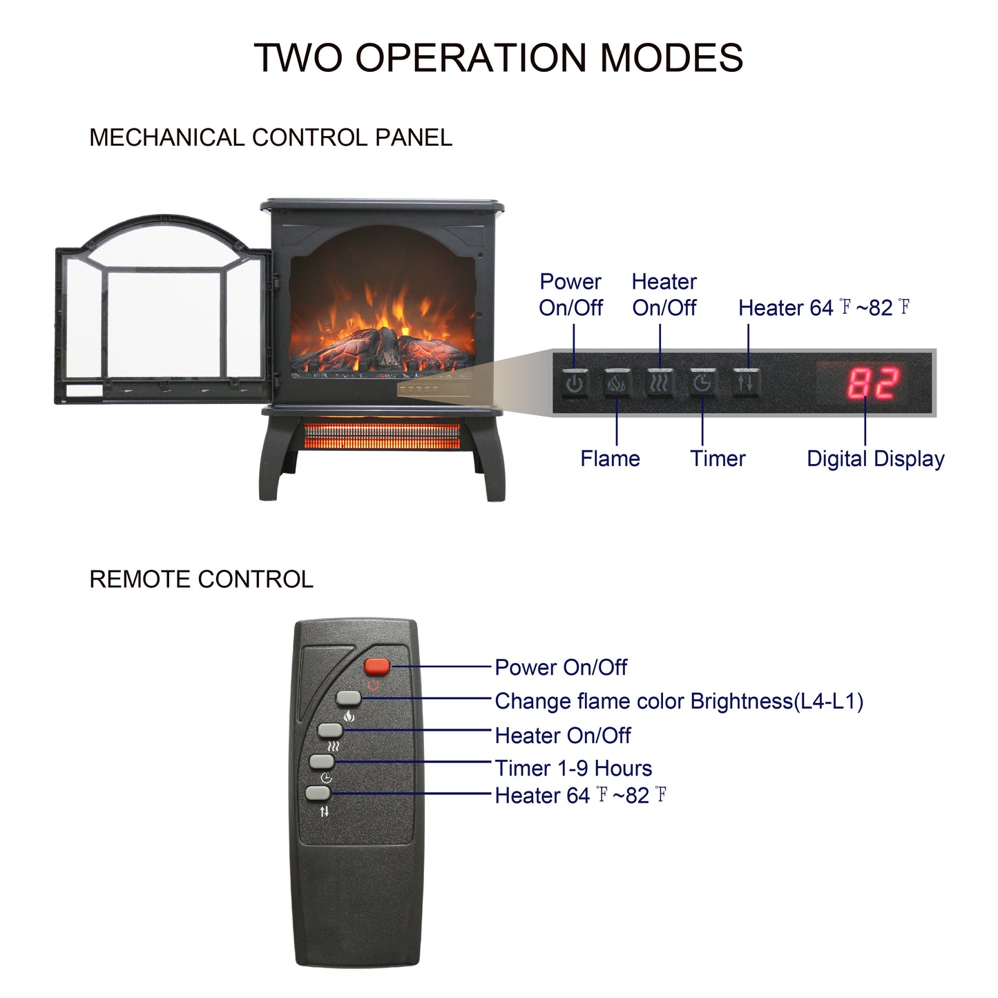 18 inch 3D  Flame Electric Infrared Quartz Fireplace Stove with remote control