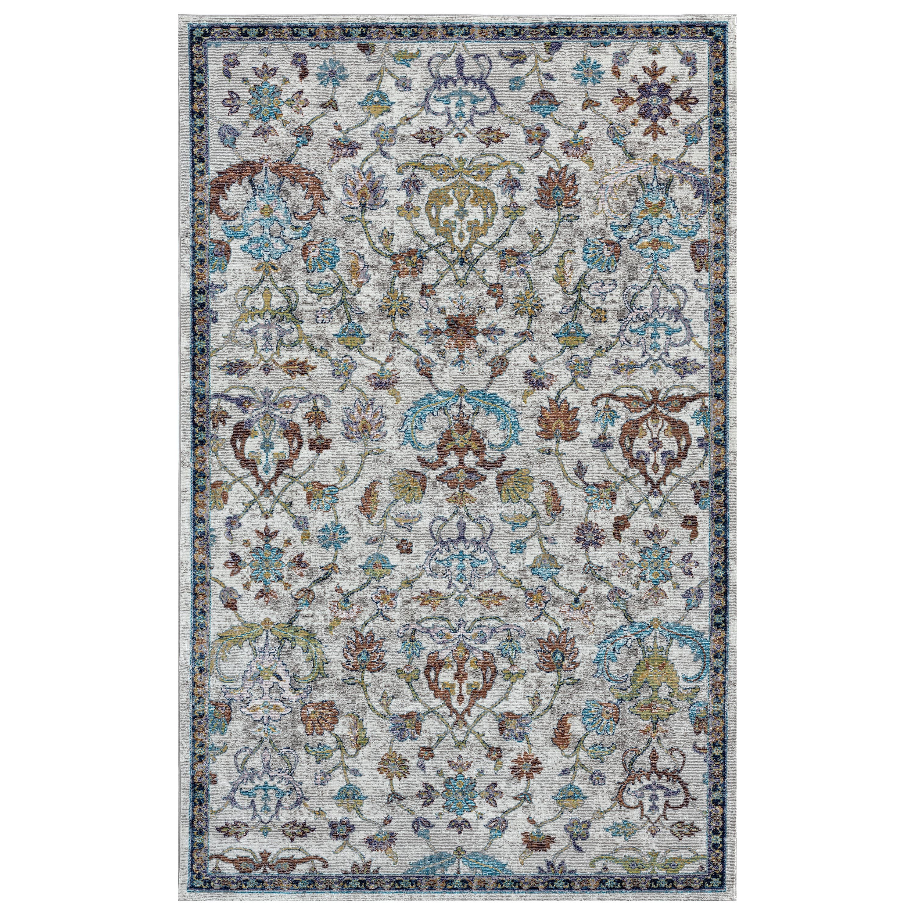 Garden Oriental Stylish Area Rug - Multi: Ivory/Blue / 5' x 8'