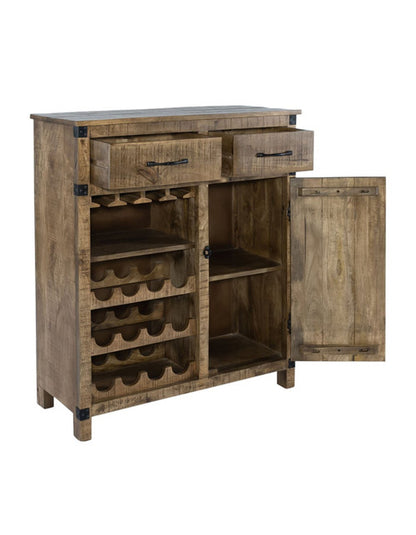 Weathered Honey Two Drawer Wine Rack Accent Cabinet
