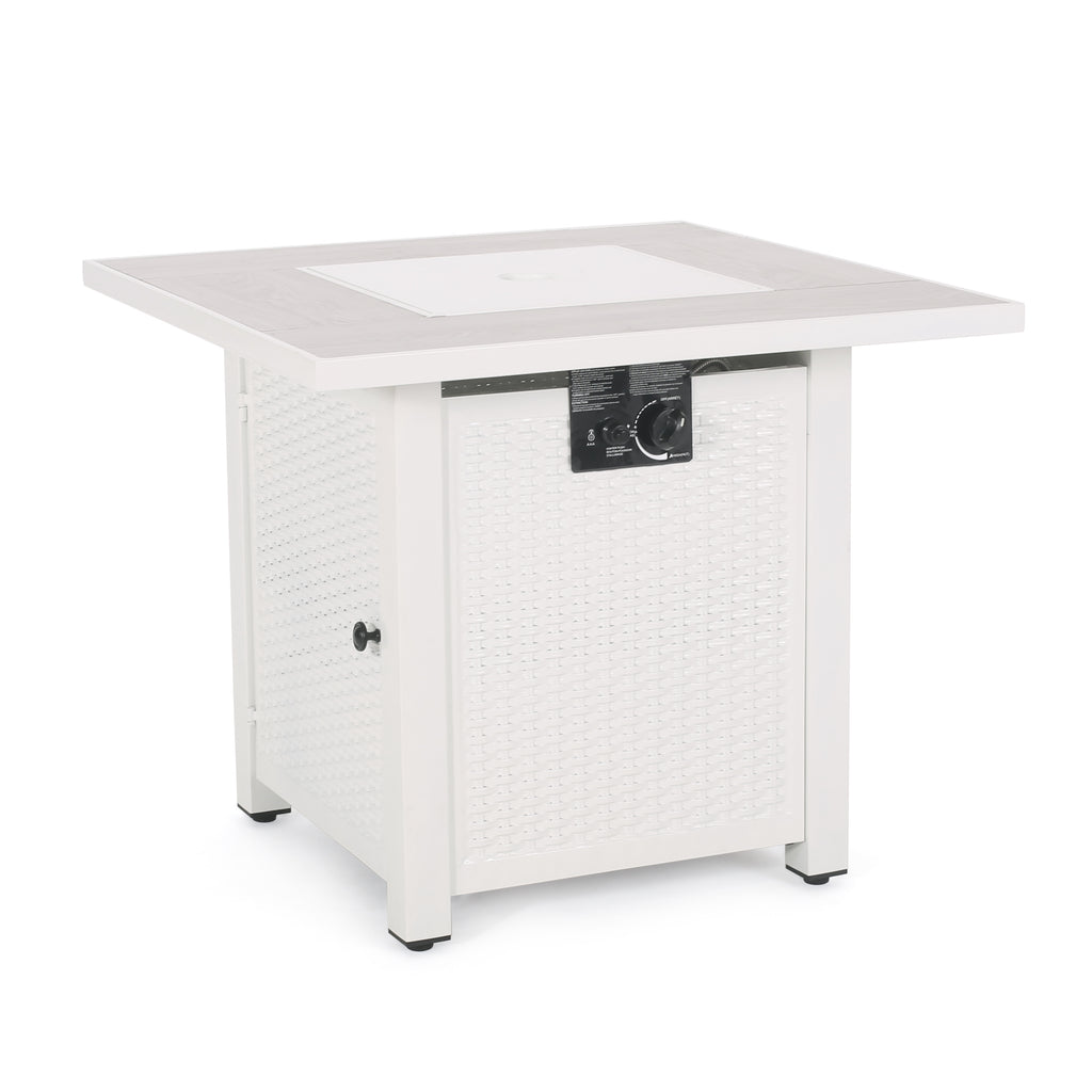 30" Outdoor 40,000BTU Square Iron Fire Pit with Ceramic Tile Top,  White