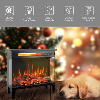 24 inch three sided glass electric fireplace with feet