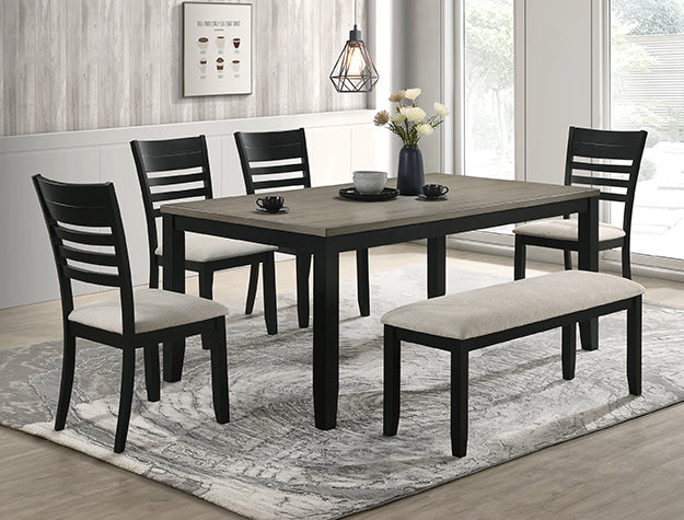 Folio Black and Gray Table with Four Chairs and Bench