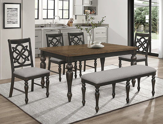 Farmhouse Starburst Oak and Black Two Tone Dining Set