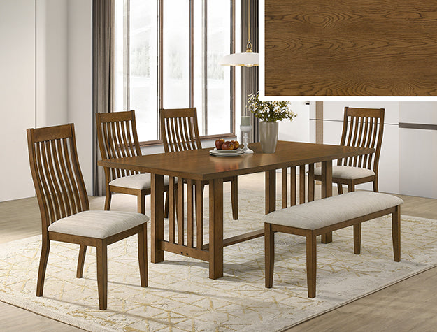 Glendale Mission Style Dining Table with Four Chairs and Bench