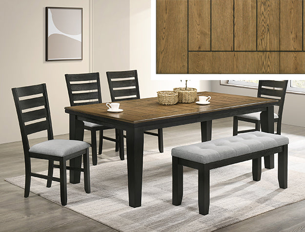 Bardstown Wheat and Charcoal Extension Leaf Table with Four Chairs and Bench