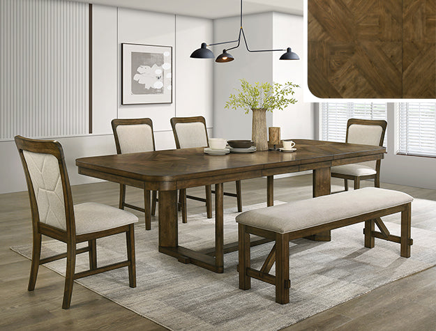 Broadmoor Wood Grain Leaf Dining Set with Upholstered Bench