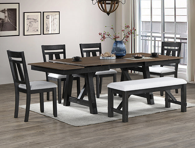 Modern Farmhouse Two Tone Charcoal and Wheat Hidden Leaf Dining Set