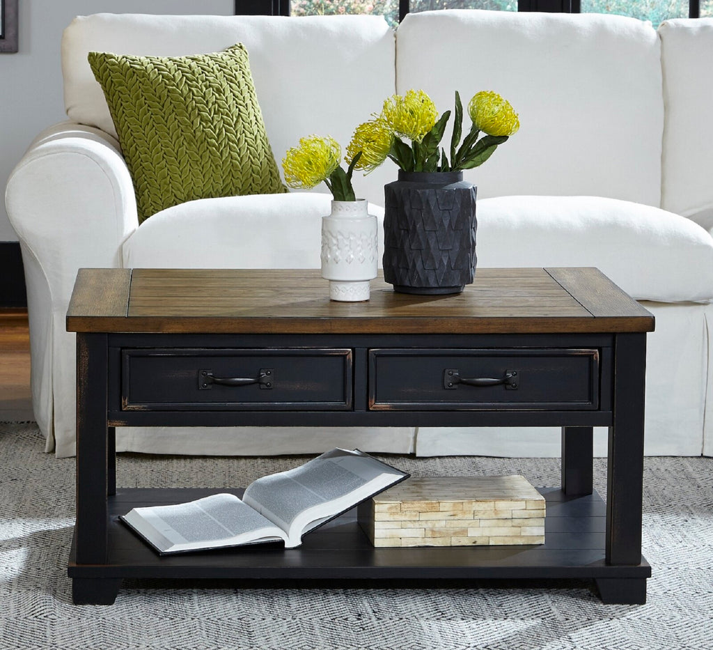Ashland Rustic Farmhouse Black and Brown Coffee Table Set