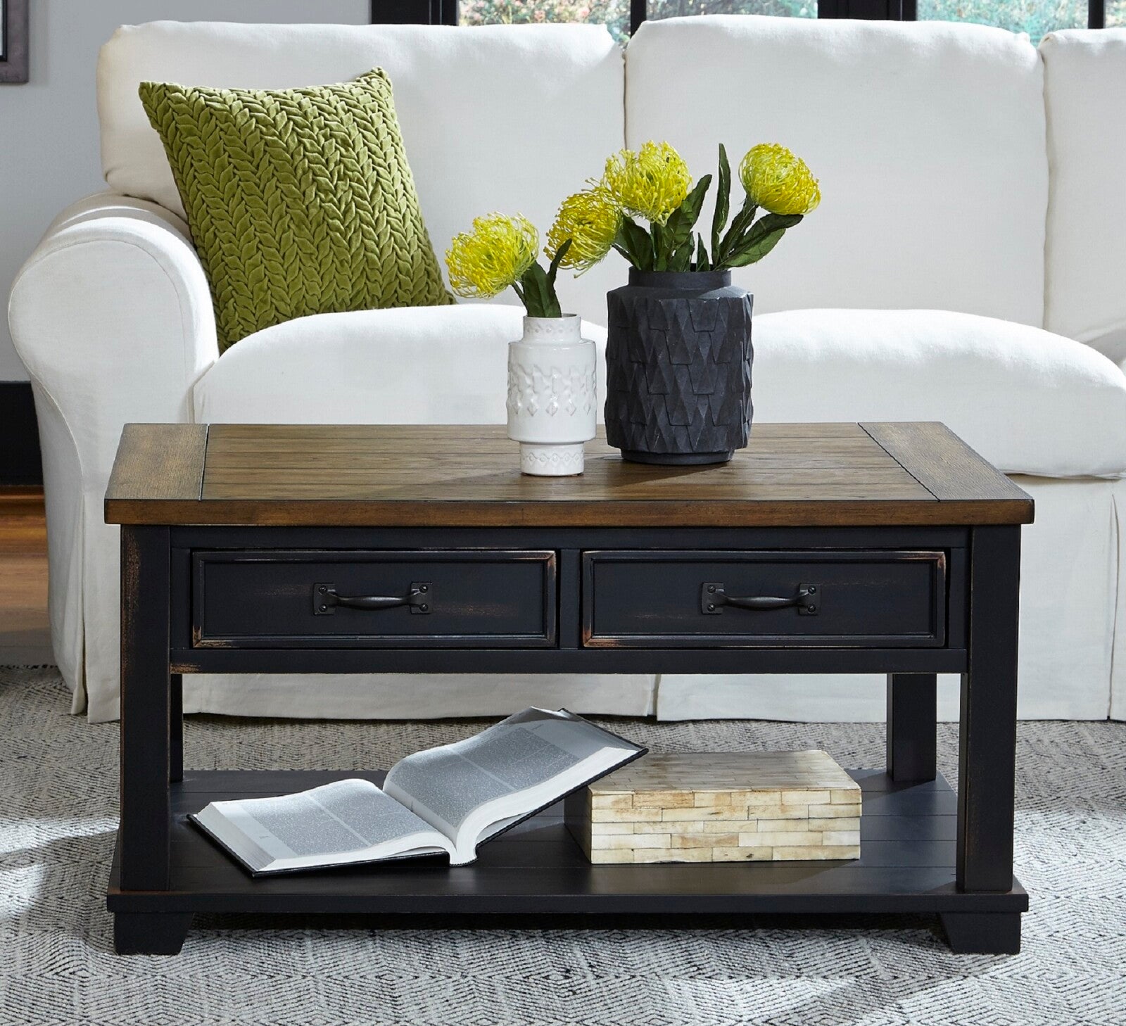 Ashland Rustic Farmhouse Black and Brown Coffee Table Set