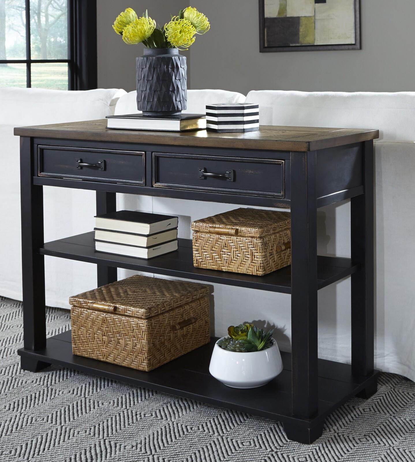 Ashland Rustic Farmhouse Black and Brown Storage Console Table
