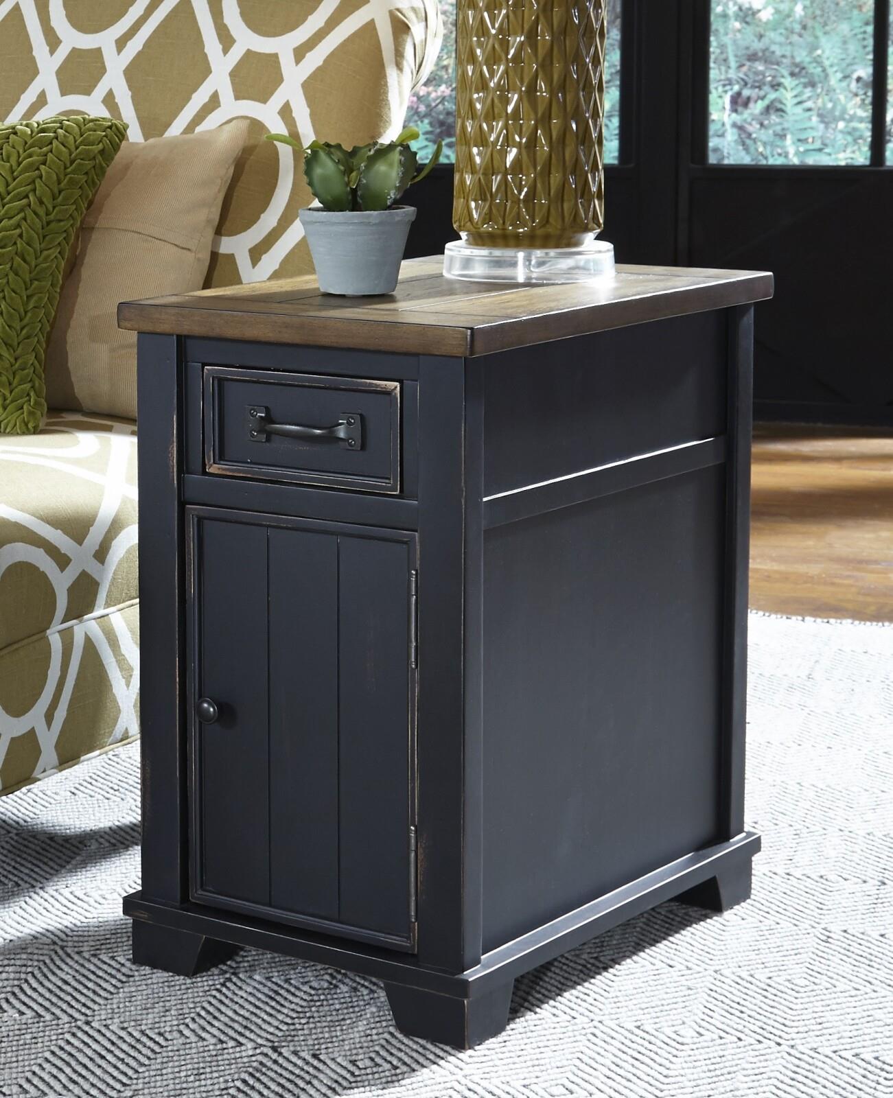 Ashland Rustic Farmhouse Black and Brown USB Chairside Cabinet