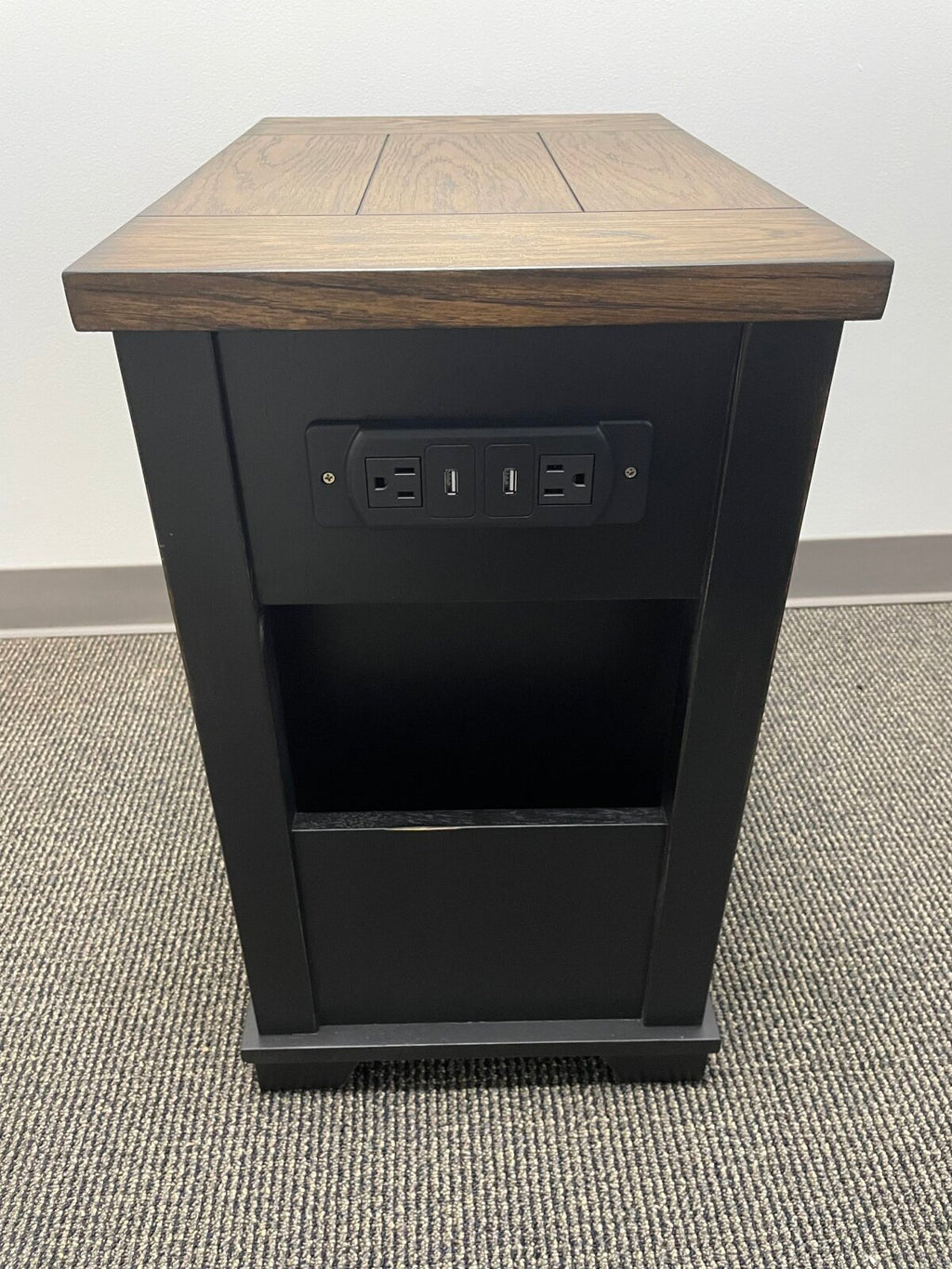 Ashland Rustic Farmhouse Black and Brown USB Chairside Cabinet