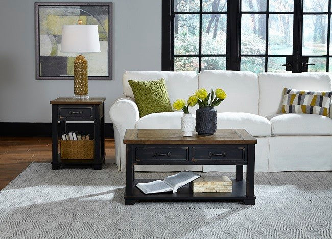 Ashland Rustic Farmhouse Black and Brown Coffee Table Set