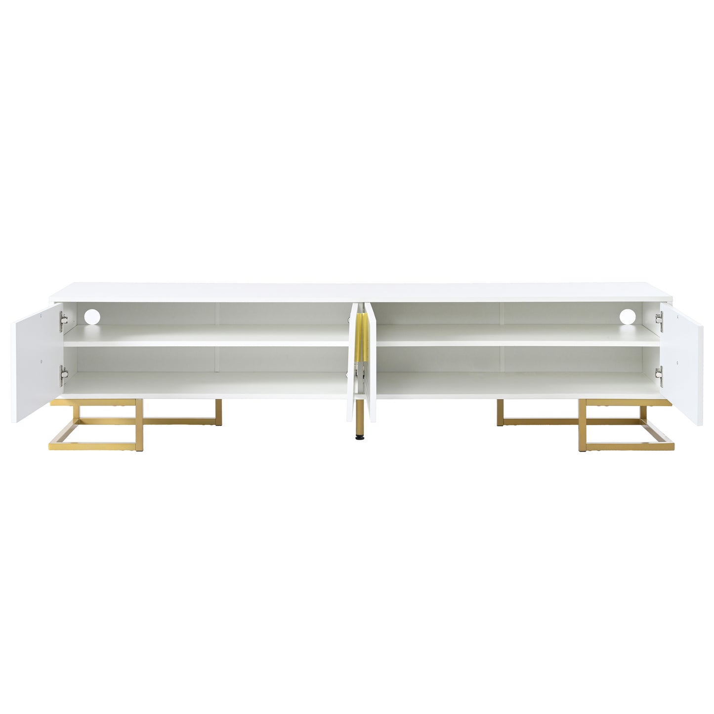 ON-TREND Modern TV Stand with Metal Legs and Gold Handles for TVs Up to 80'', Media Console Table with Cabinets and Adjustable Shelves, Luxury TV Cabinet with Geometric Lines for Living Room, White