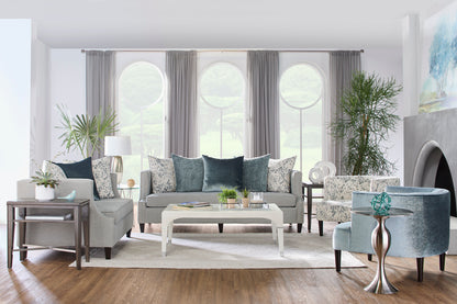 Moondance Mist Chrome Nailhead Sofa and Loveseat